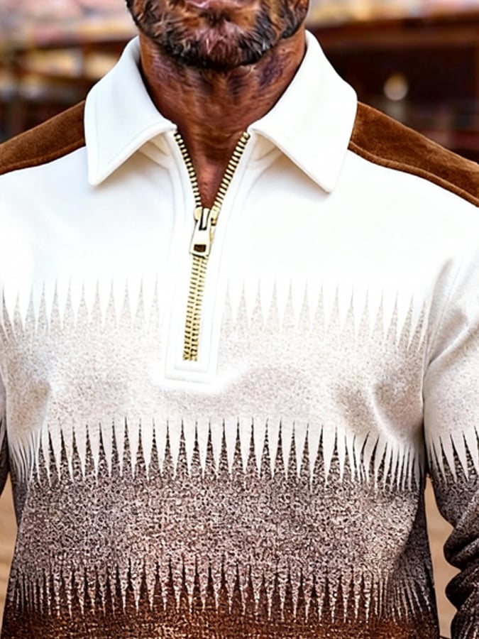 Sudadera retro en bloques de color estampado cierre para hombre