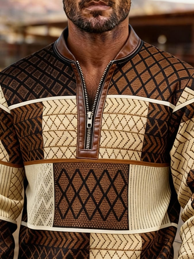Sudadera retro en bloques de color estampado cierre para hombre