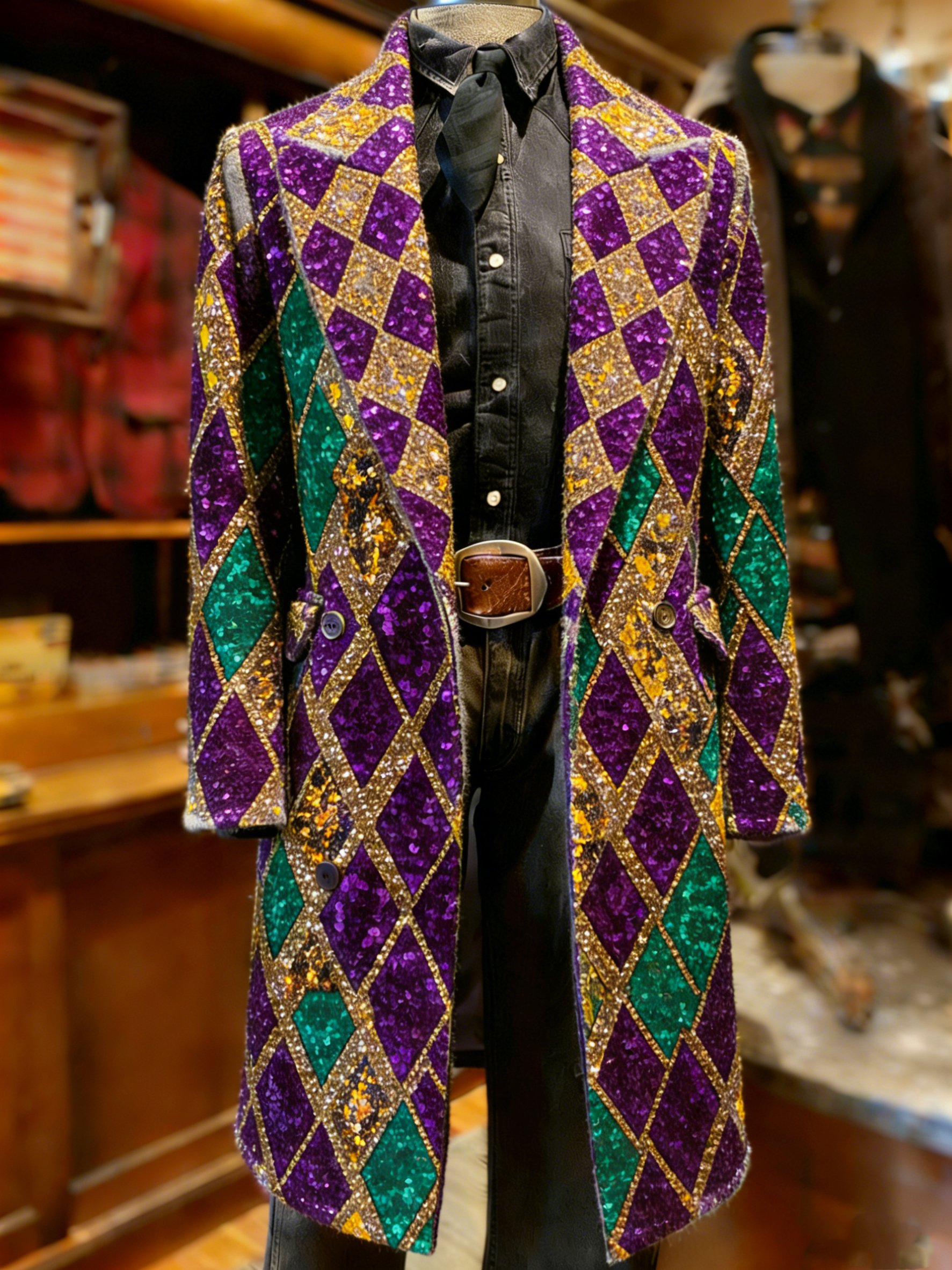 Abrigo ejecutivo vintage Mardi Gras Fleur-de-lis estampado Long lana para hombre
