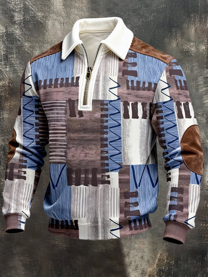 Sudadera retro en bloques de color estampado cierre para hombre