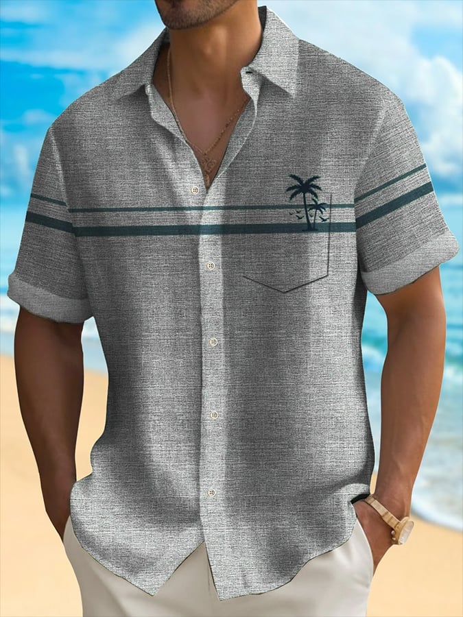 para hombre Resort Style Contrast Print casual de manga corta camisa