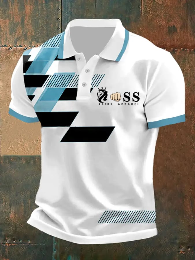 Camisa polo retro Letter estampado casual para hombre