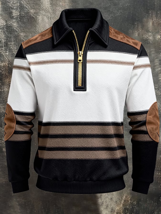 Sudadera retro en bloques de color estampado cierre para hombre