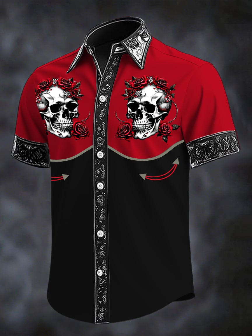 Camisa Dark Skull estampado casual de manga corta para hombre