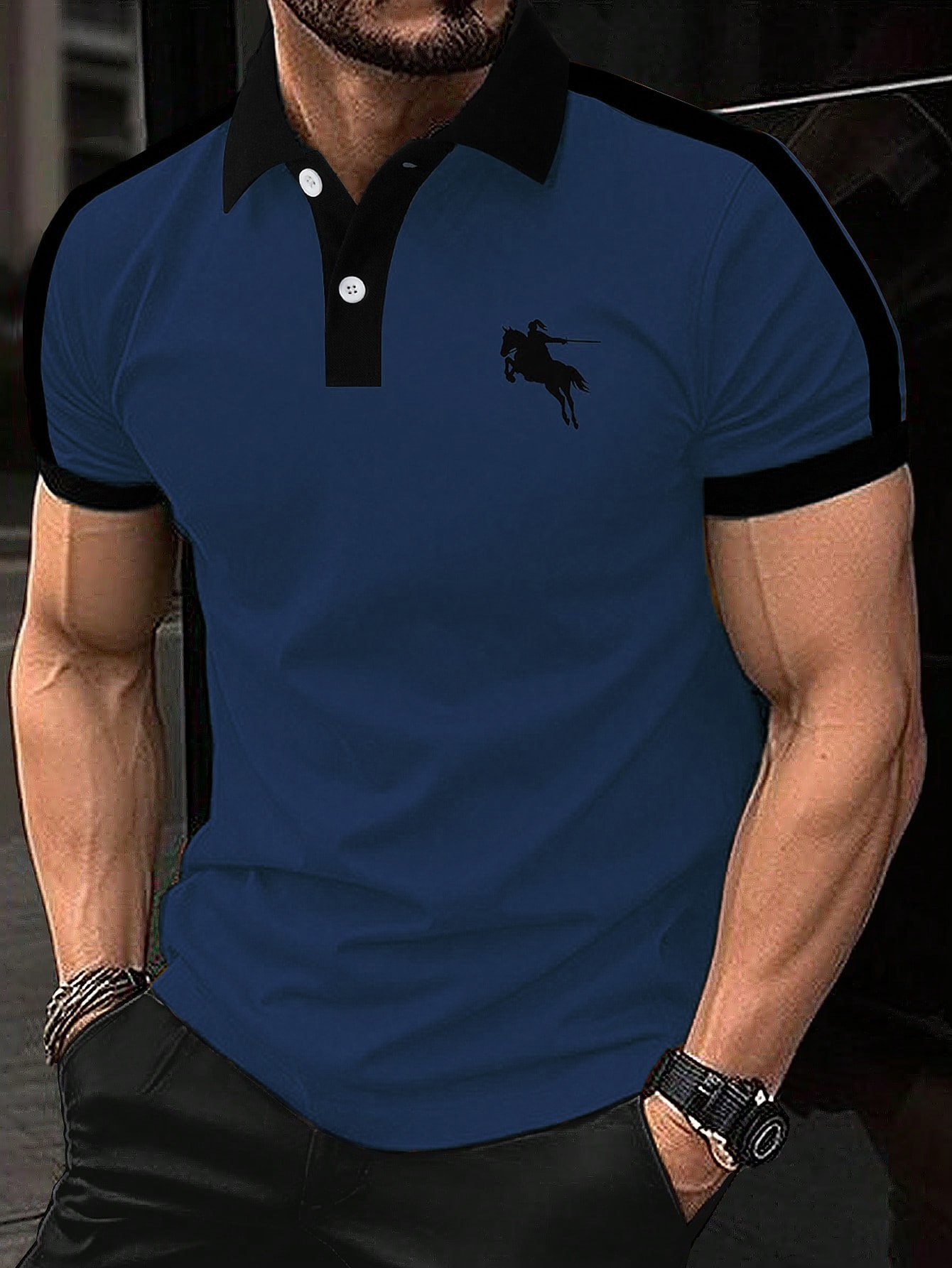 Camisa polo de modaable Contrast Color de manga corta para hombre