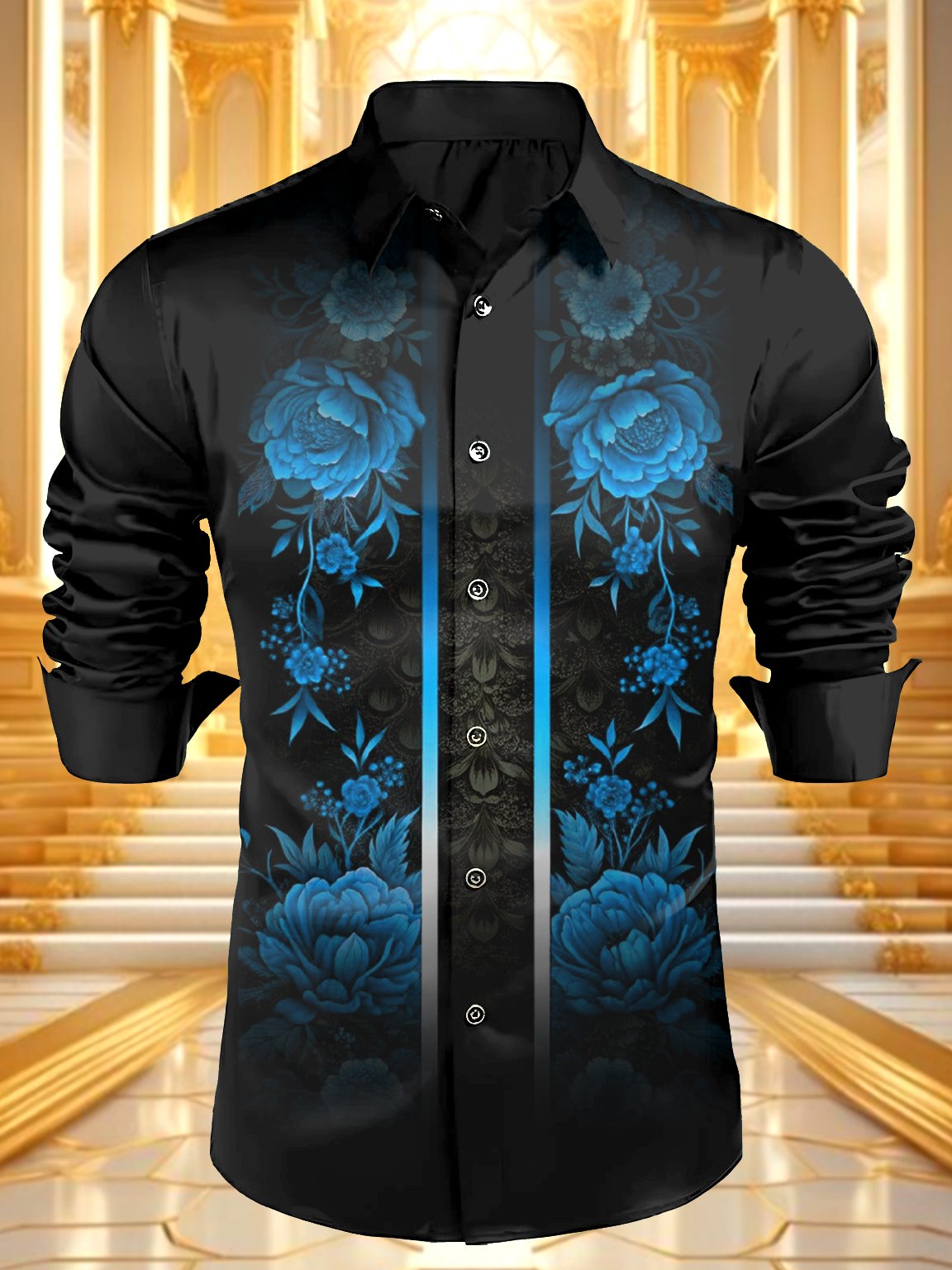 Camisa satén Luxe de manga larga con botones para hombre