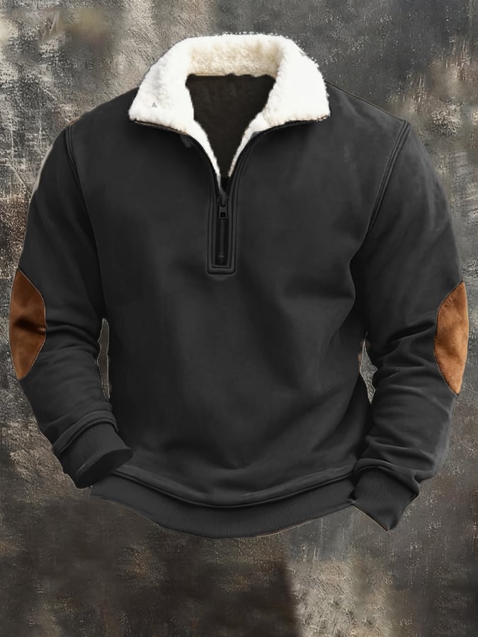 Sudadera vintage desgastado Plush solapa Warm para hombre