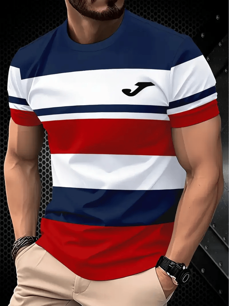 Camiseta ejecutivo rayas Logo estampado de manga corta para hombre