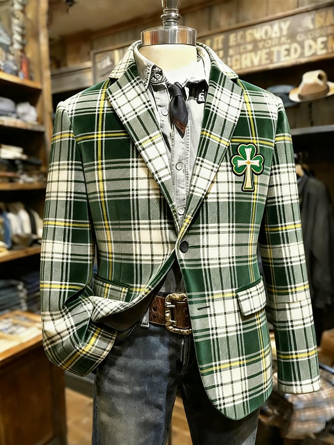 Chaqueta St. Patrick's Day Clover Faith a cuadros Suit para hombre