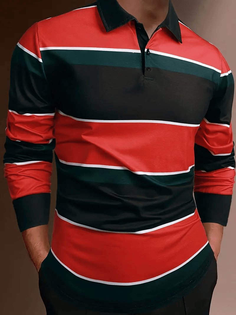 Camisa polo ejecutivo casual a rayas de manga larga para hombre
