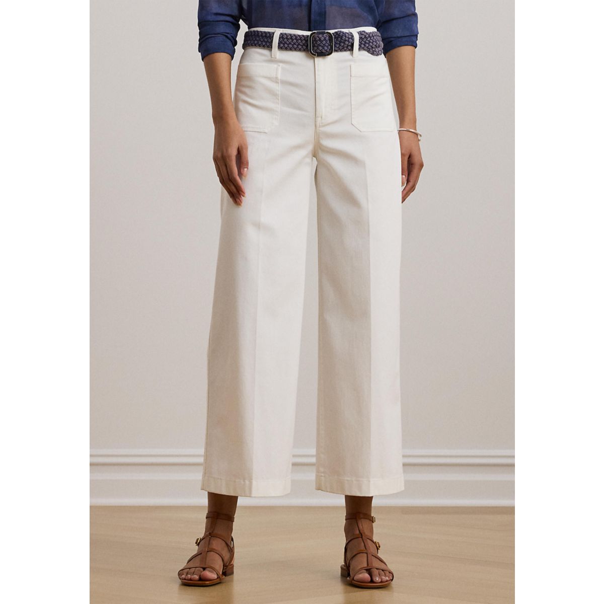 Stretch Chino Wide Leg Cropped Pants - 1
