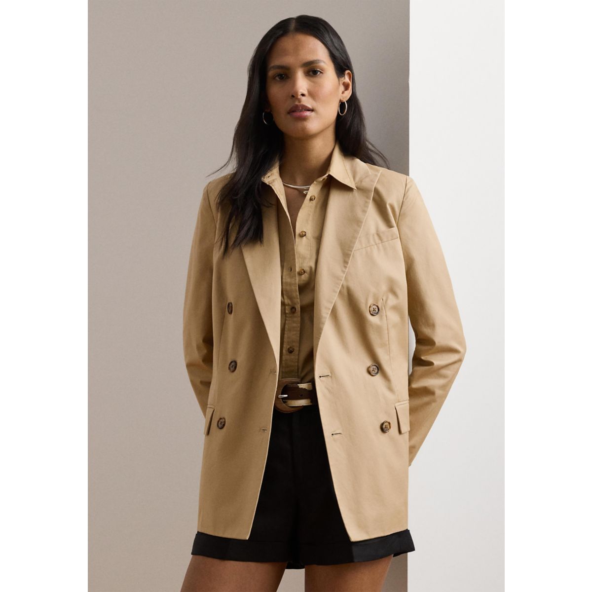 Double Breasted Cotton Twill Blazer - 1