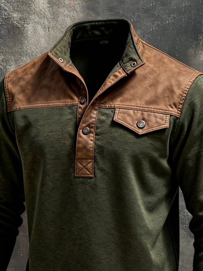 Sudadera vintage Style Color-Block de manga larga para hombre