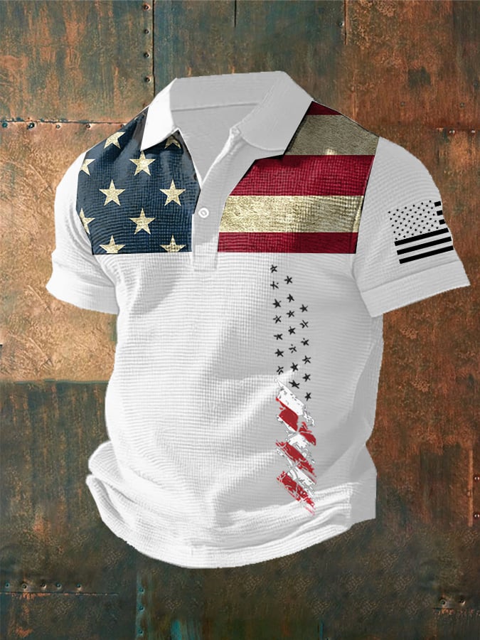 Camisa polo Independence Day Waffle Fabric de manga corta para hombre