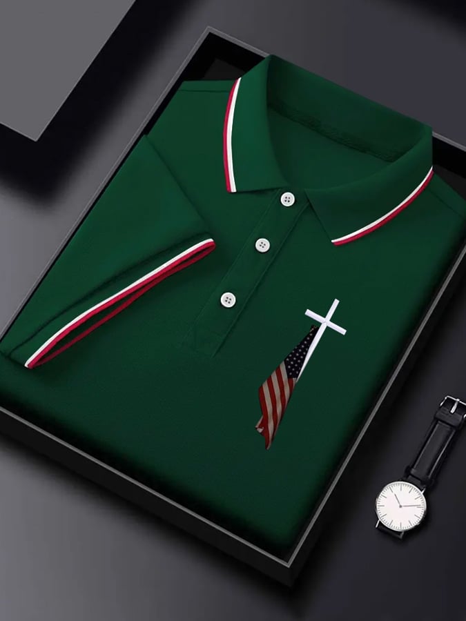 Camisa polo Flag Cross estampado para hombre