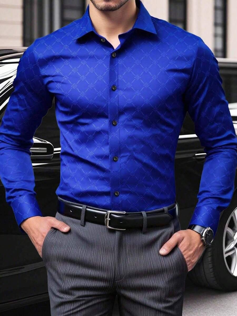Camisa Street Style ejecutivo casual estampado de manga larga para hombre