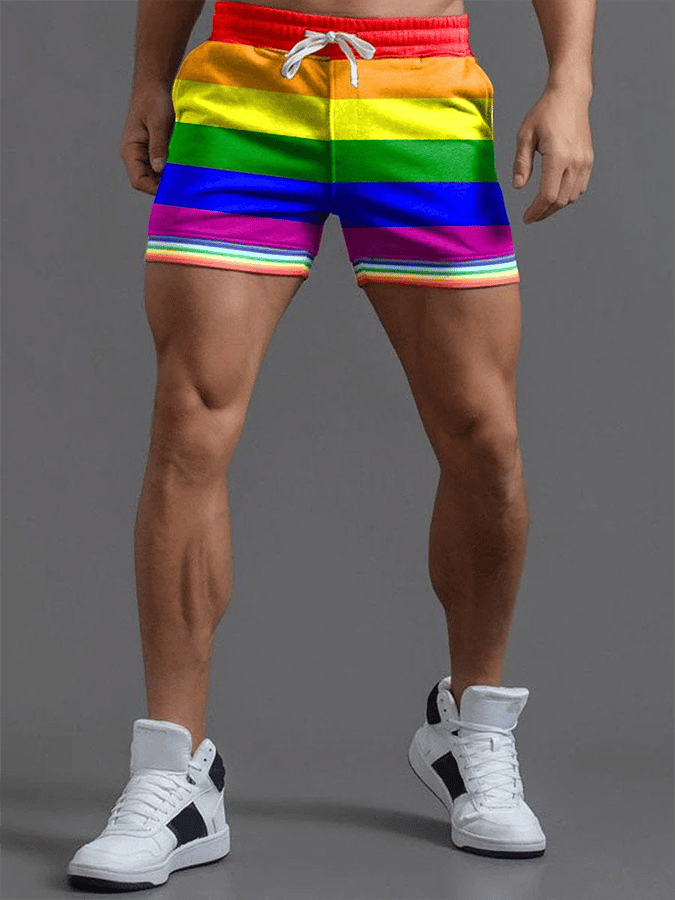 Shorts Rainbow rayas casual para hombre