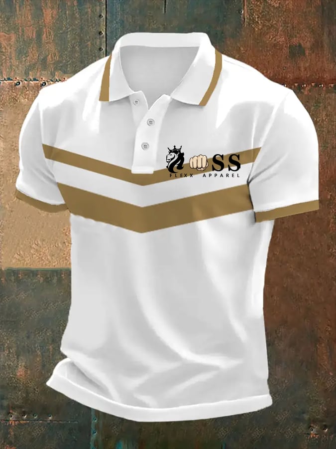 Camisa polo retro Letter estampado casual para hombre