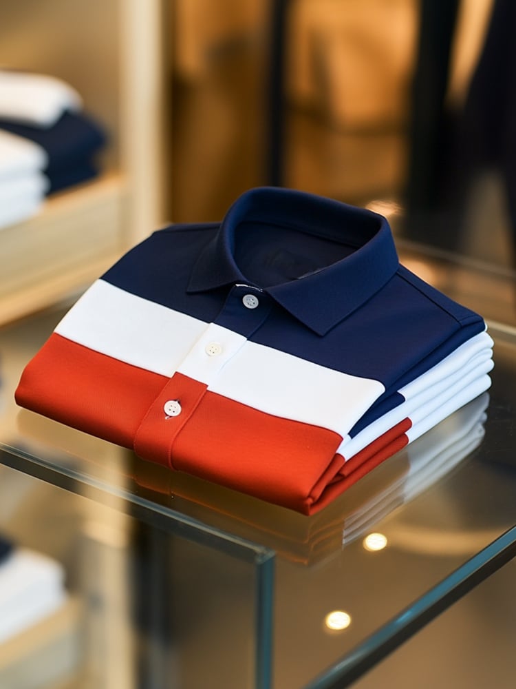 Camisa polo ejecutivo casual a rayas Button de manga corta para hombre