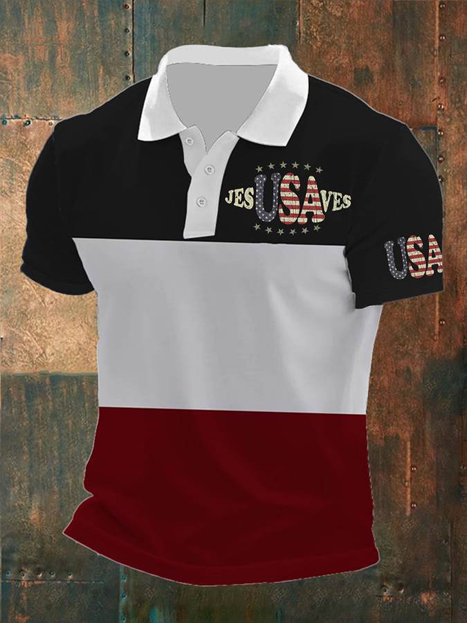 Camisa polo vintage USA Jesus Saves estampado para hombre