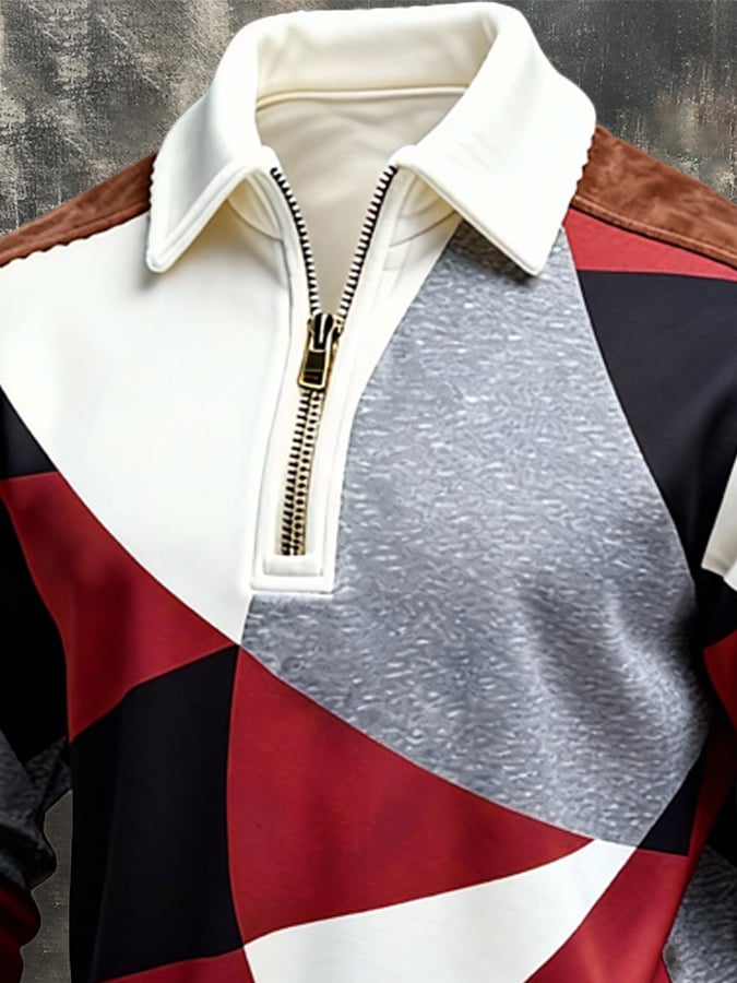 Sudadera retro en bloques de color estampado cierre para hombre