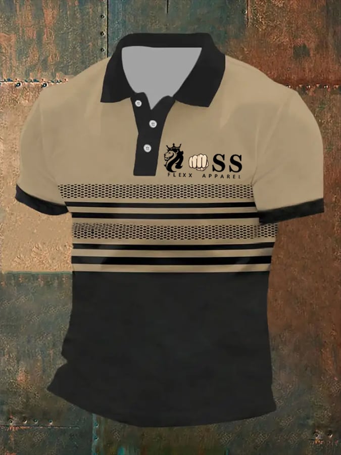 Camisa polo retro Letter estampado casual para hombre