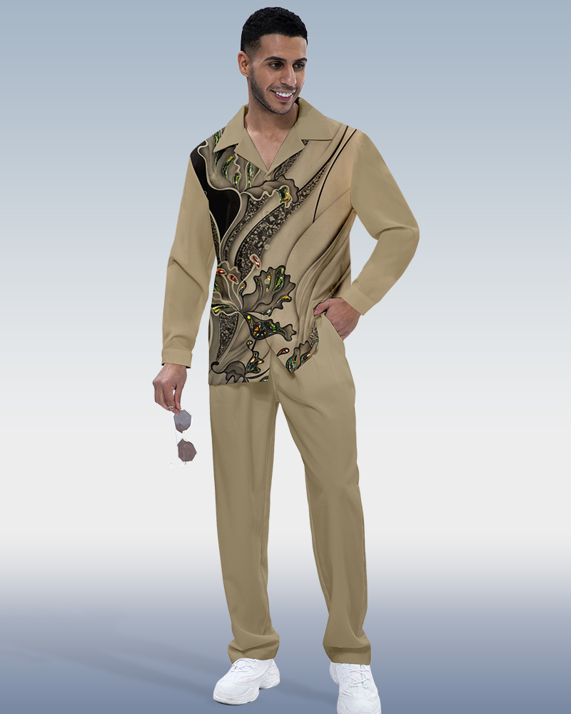Camisa Khaki Gradient estampado de manga larga Walking Suit 359 para hombre