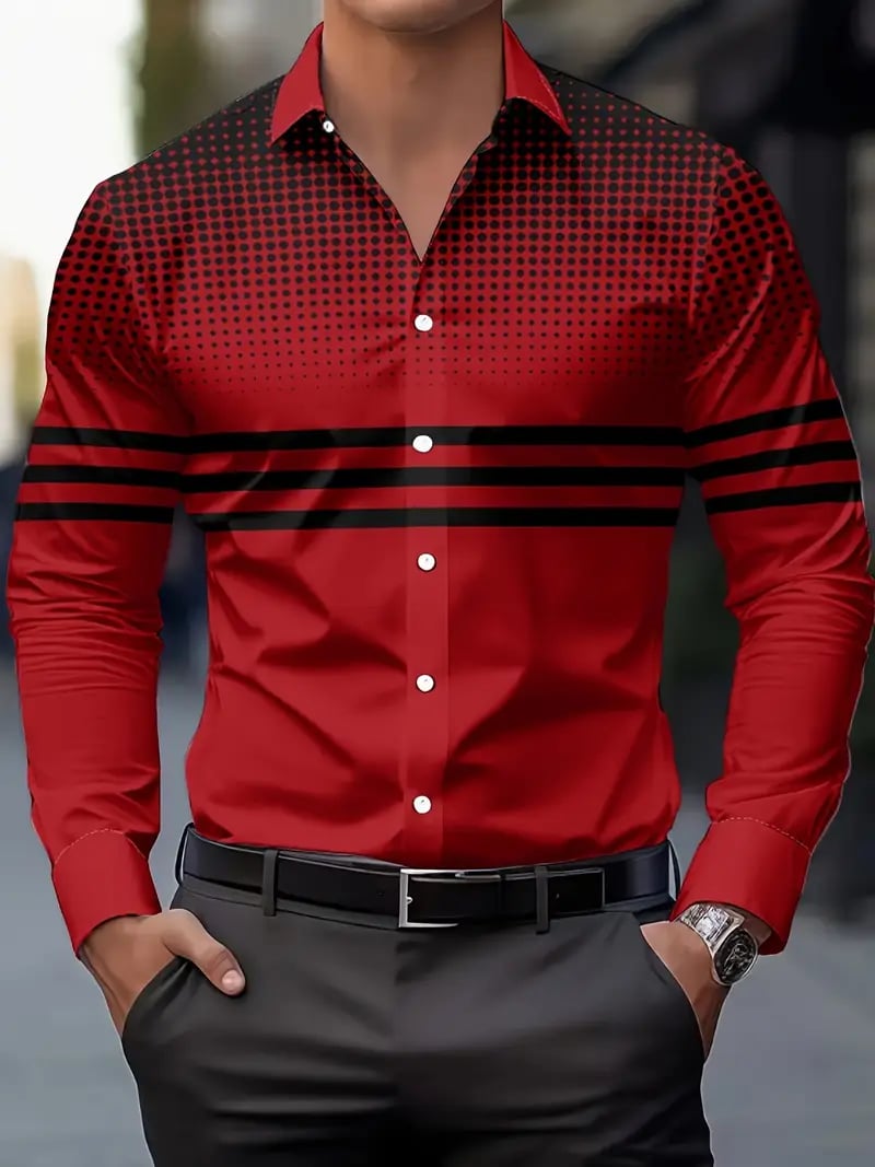 Camisa Street Style ejecutivo casual estampado de manga larga para hombre