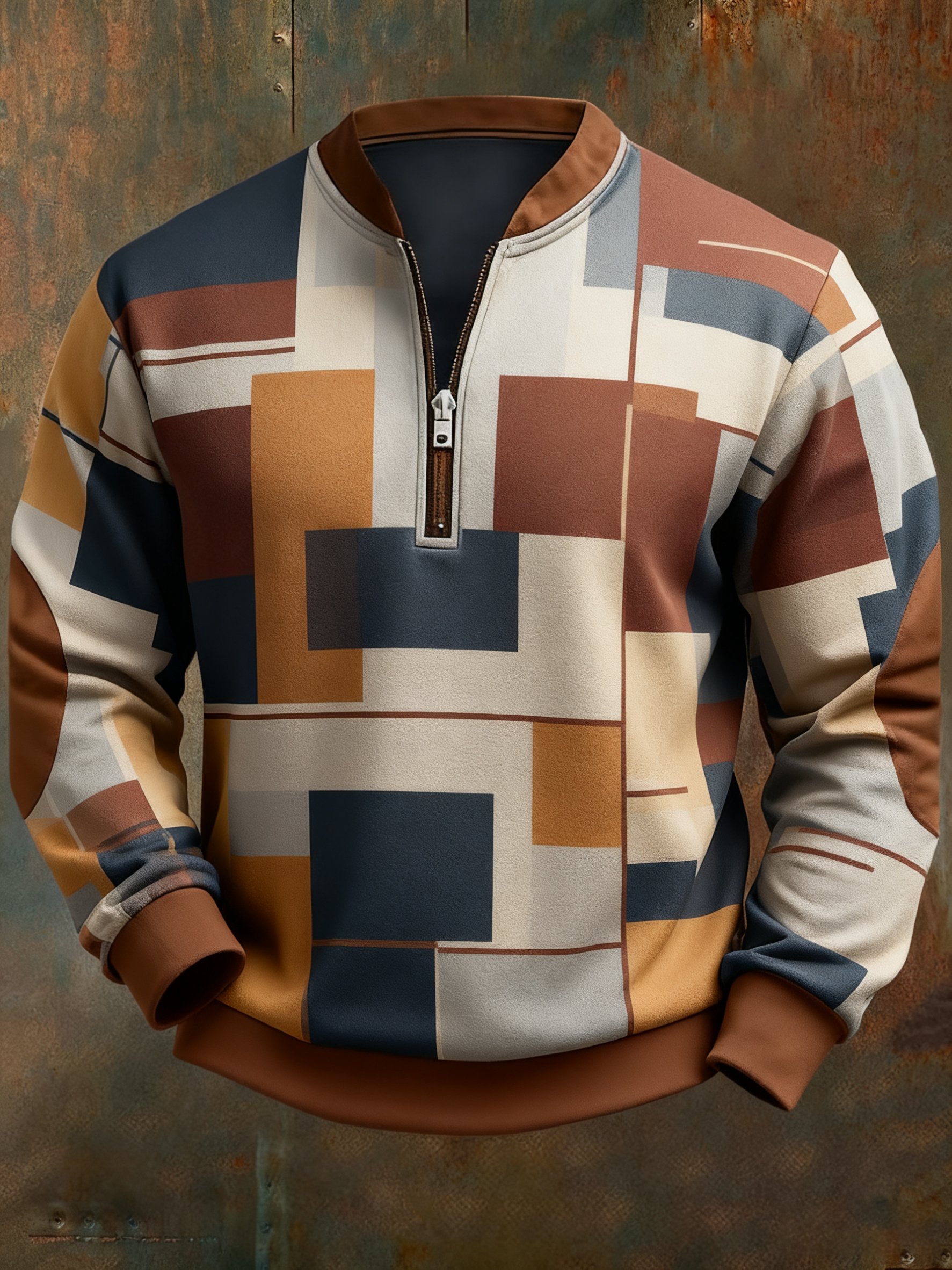Sudadera casual geométrico en bloques de color estampado para hombre