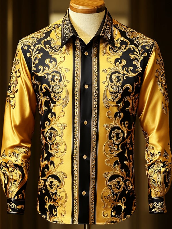Camisa satén Luxe de manga larga con botones para hombre