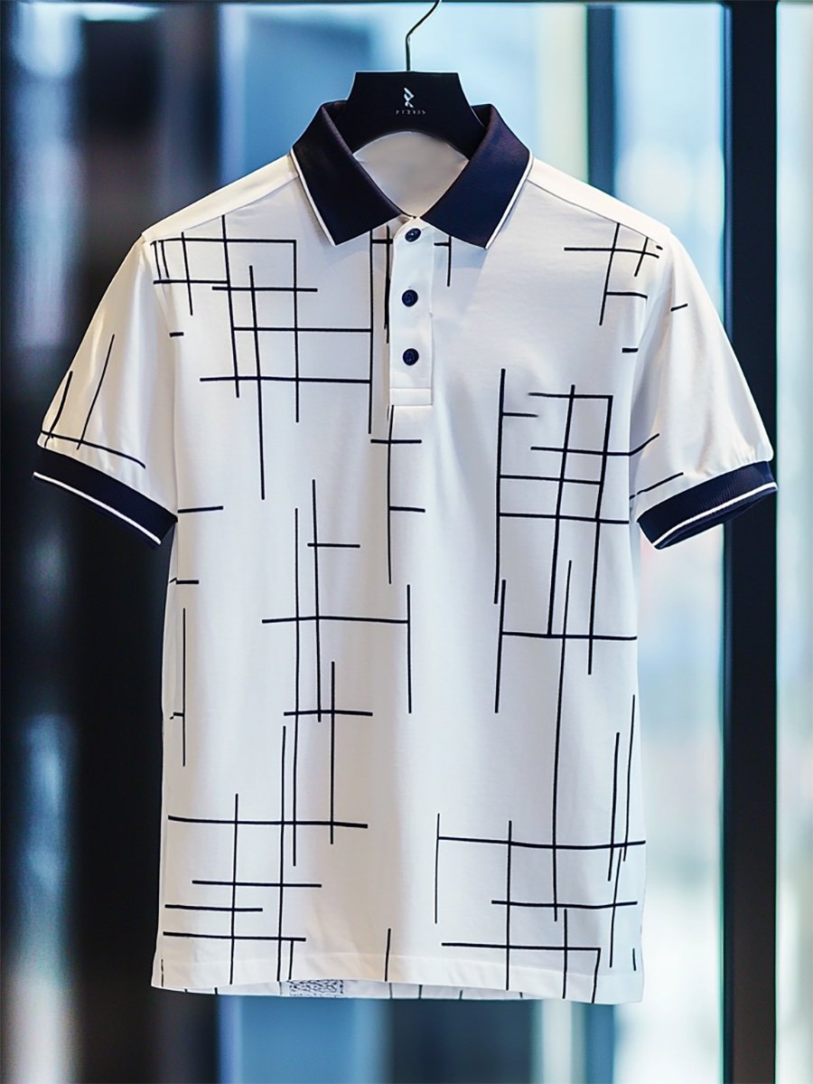 Camisa polo ejecutivo casual Bauhaus estampado Button de manga corta para hombre