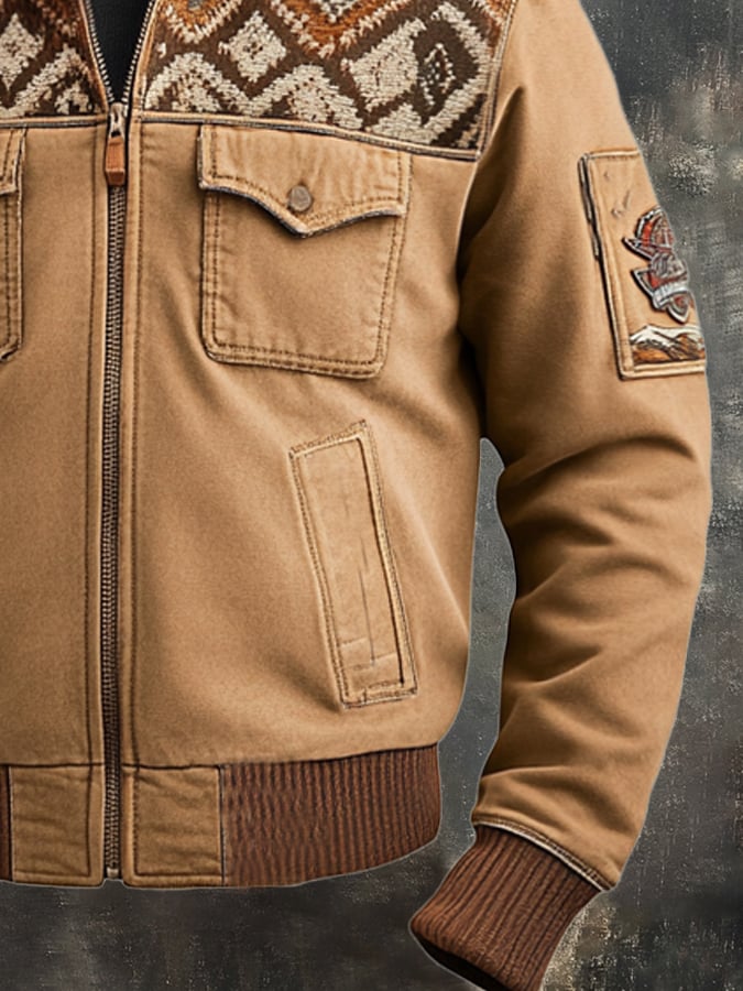 Chaqueta retro clásico desgastado casual Fur cuello bolsillo para hombre