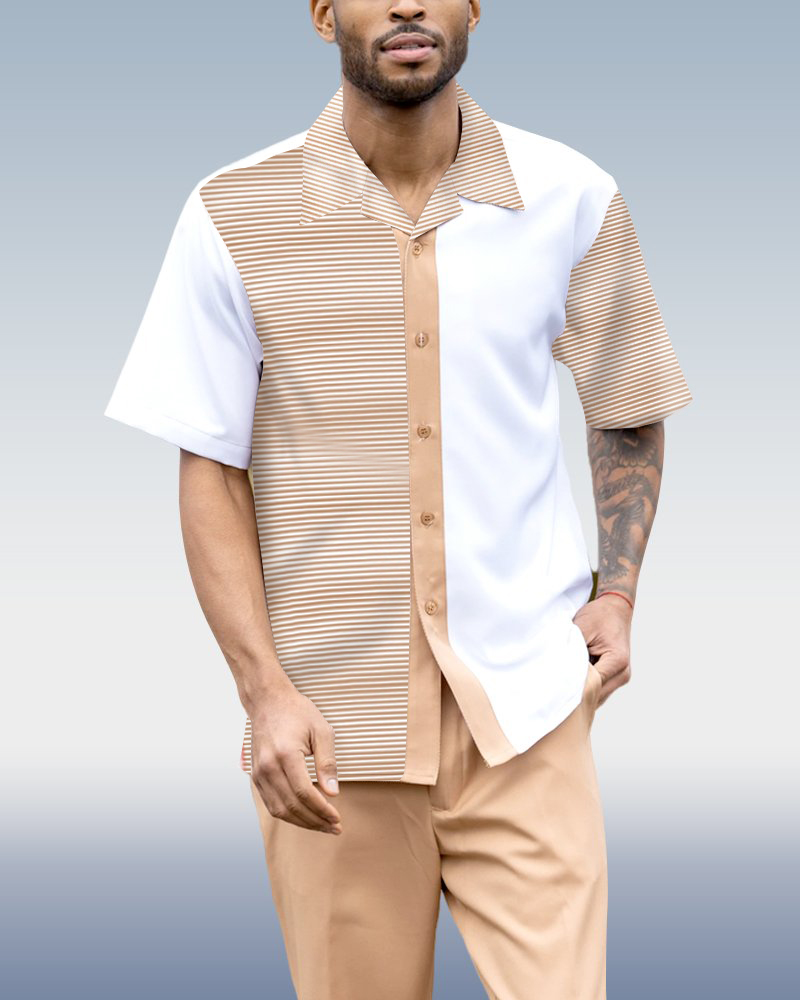 Tan Vertical en bloques de color Walking Suit 2 Piece de manga corta Set