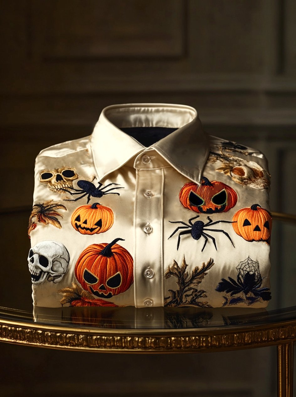 Camisa satén Halloween Luxe de manga larga con botones para hombre