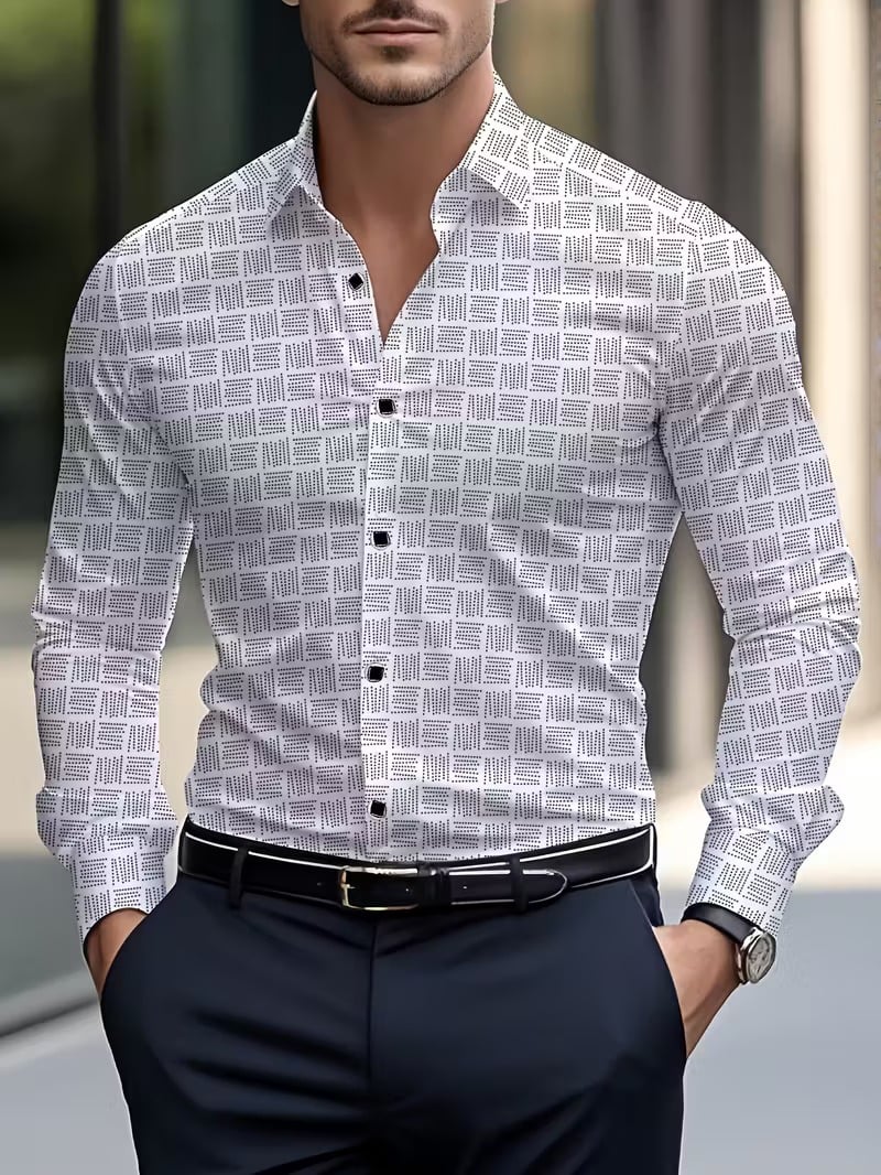 Camisa Street Style ejecutivo casual estampado de manga larga para hombre