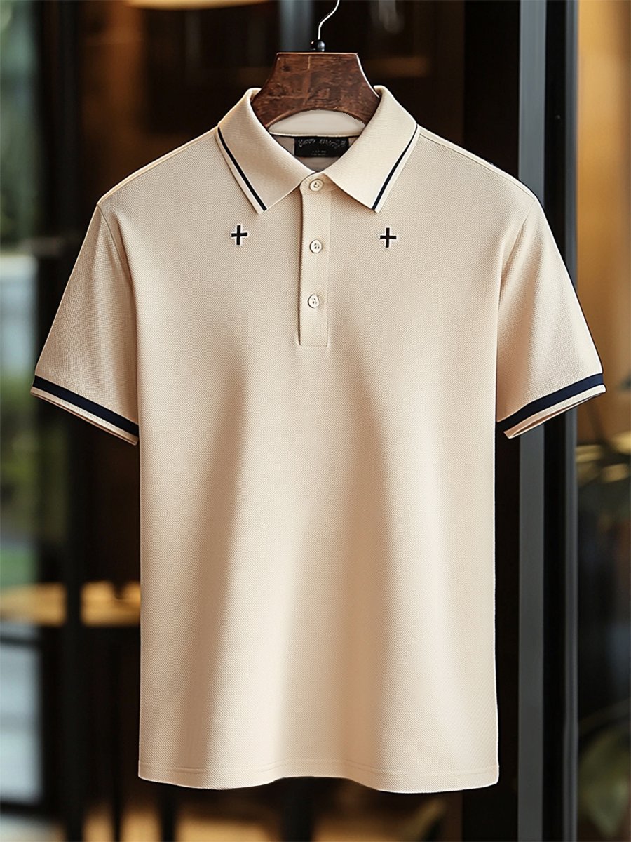 Camisa polo casual ejecutivo Cross Button de manga corta para hombre