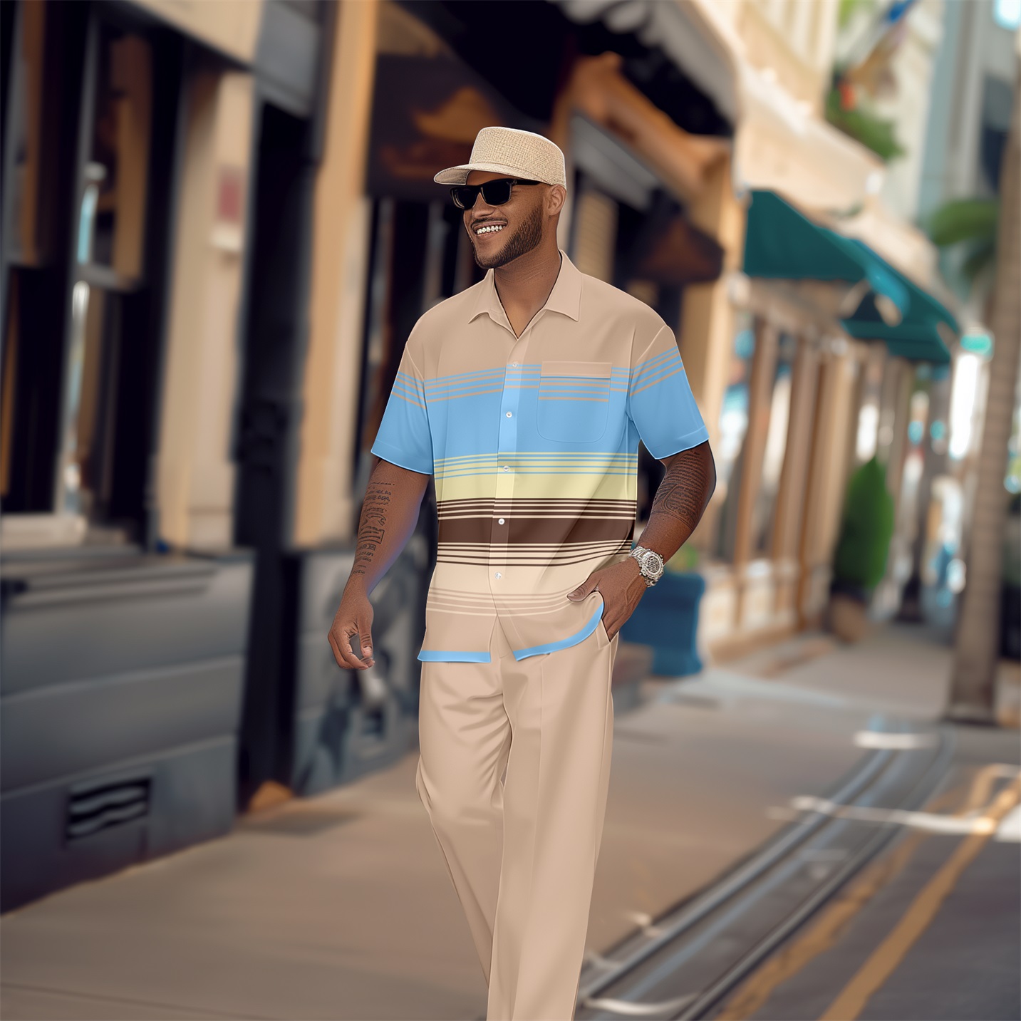 Camisa retro a cuadros Colorblock de manga corta Walking Suit 1645 para hombre