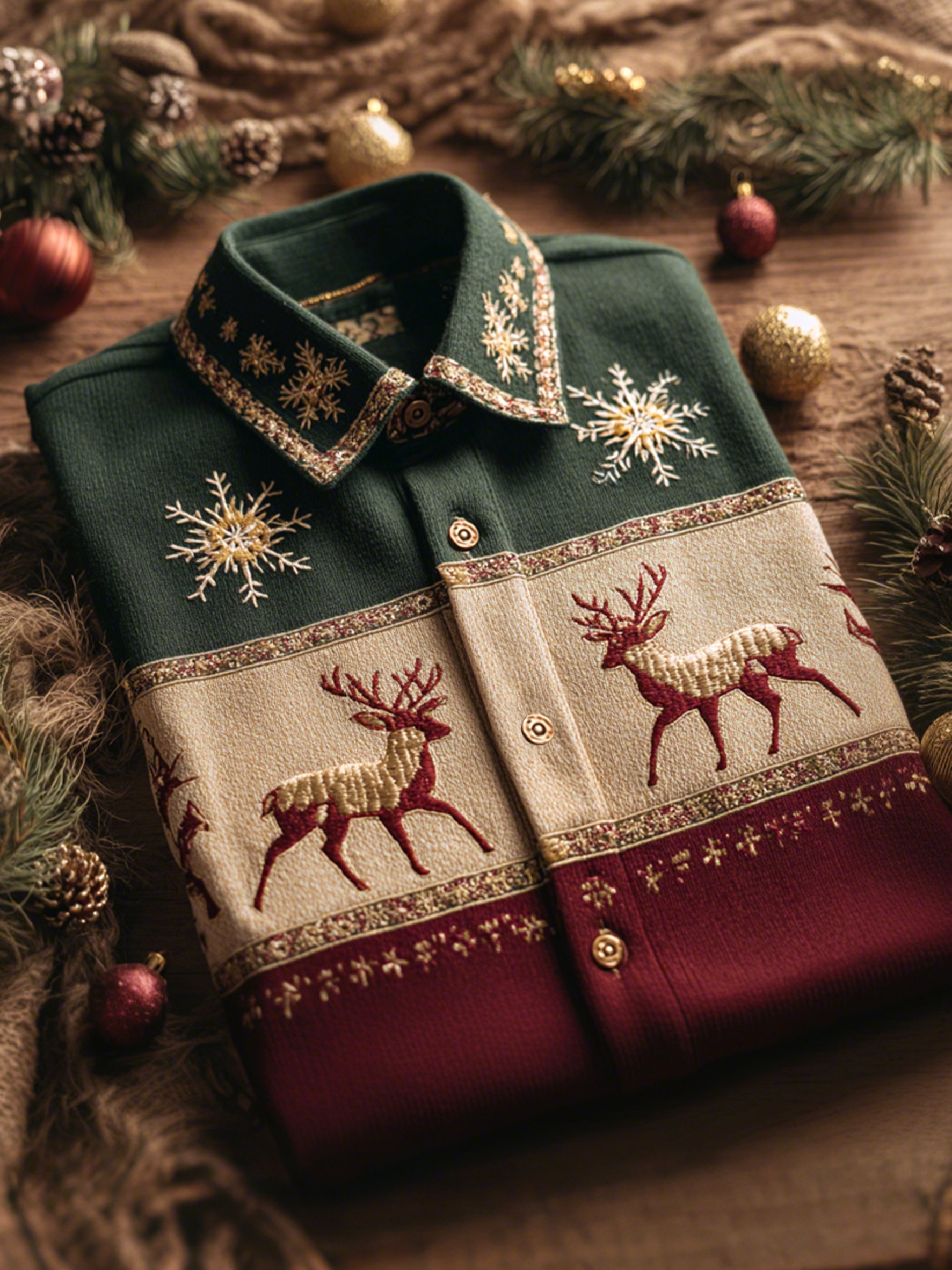 Camisa Christmas Art estampado de manga larga para hombre