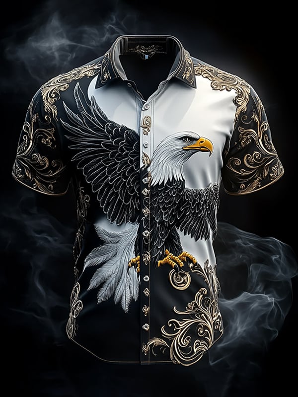 Camisa retro Viking gráfico de manga corta para hombre