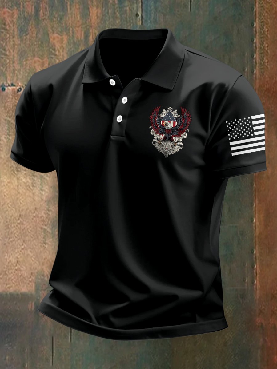 Camisa polo para exterior Independence Day American Flag Button de manga corta para hombre