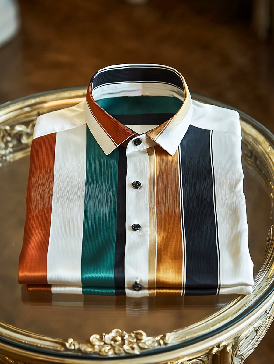 Camisa satén de lujo ejecutivo Charlie Sheen a rayas de manga larga para hombre