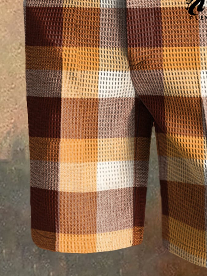 para hombre casual Plaid Waffle pantalón