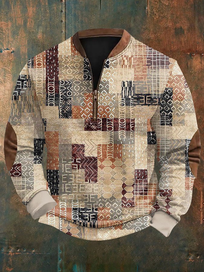 Sudadera retro geométrico estampado para hombre