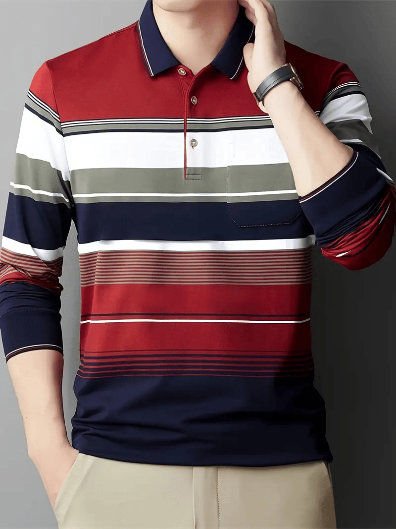 Camisa polo ejecutivo Light de lujo a rayas estampado solapa para hombre