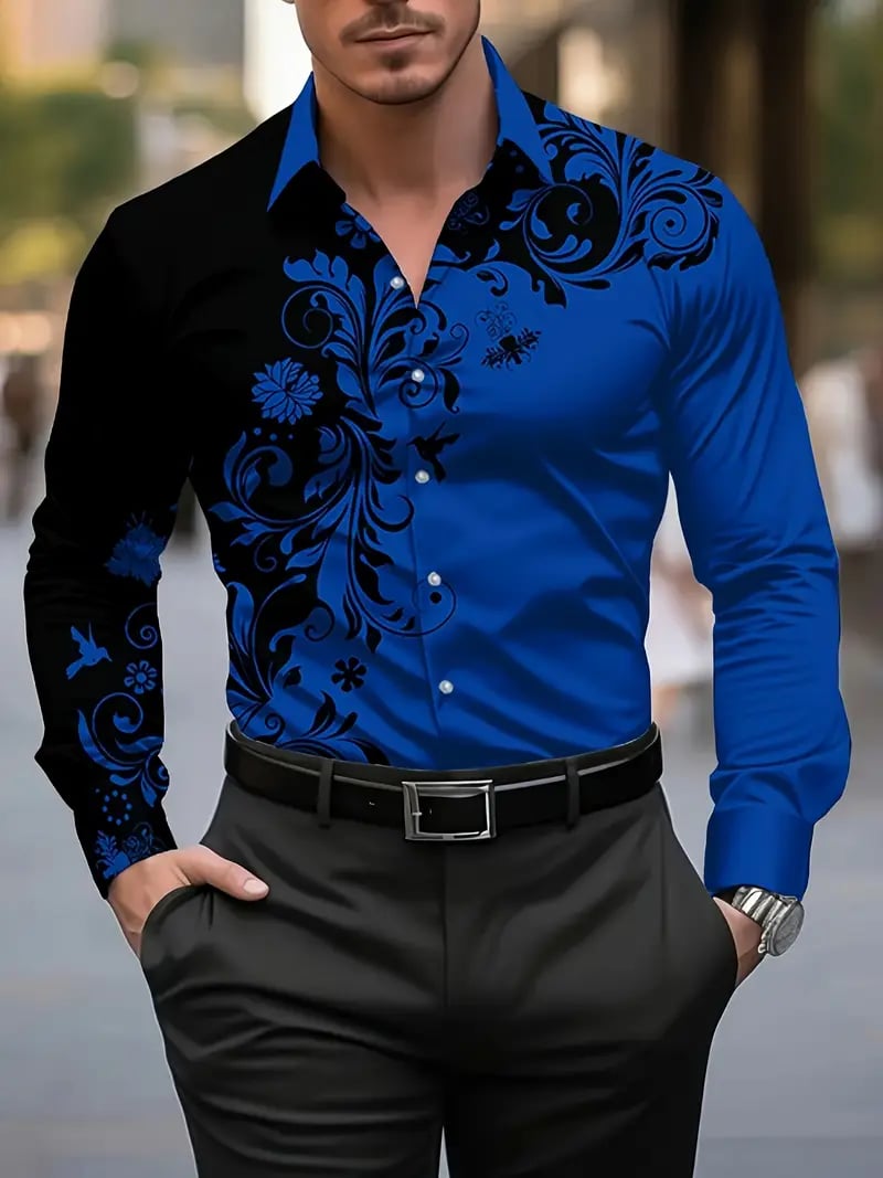 Camisa Street Style ejecutivo casual estampado de manga larga para hombre