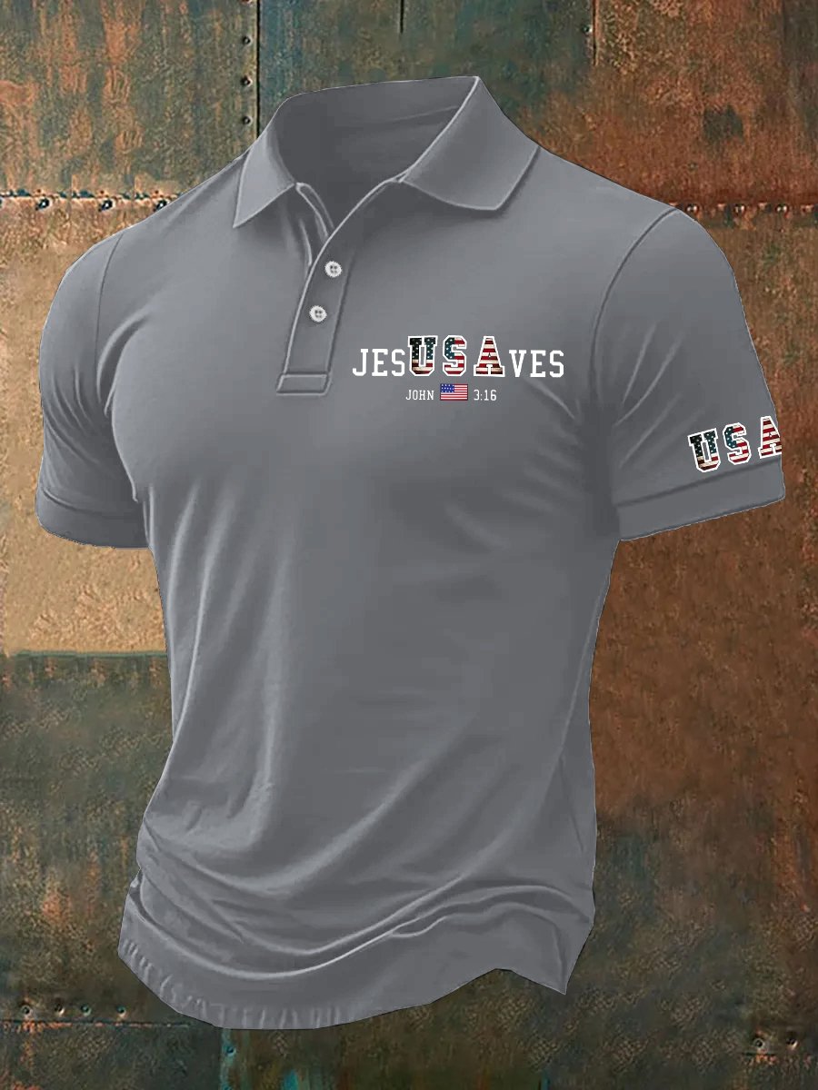 Camisa polo vintage USA Jesus Saves estampado para hombre