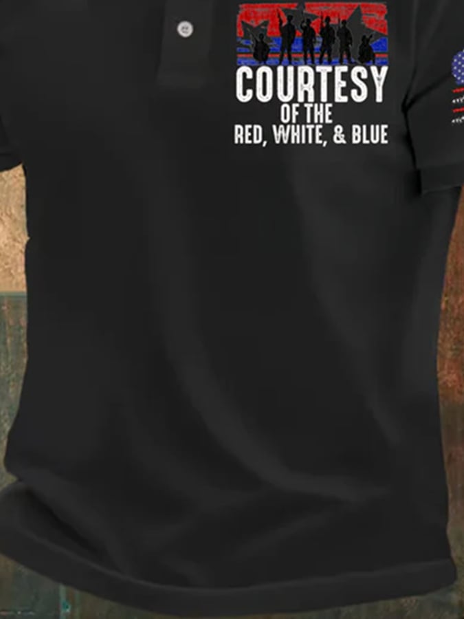 Camisa polo casual flag character star letter estampado para hombre