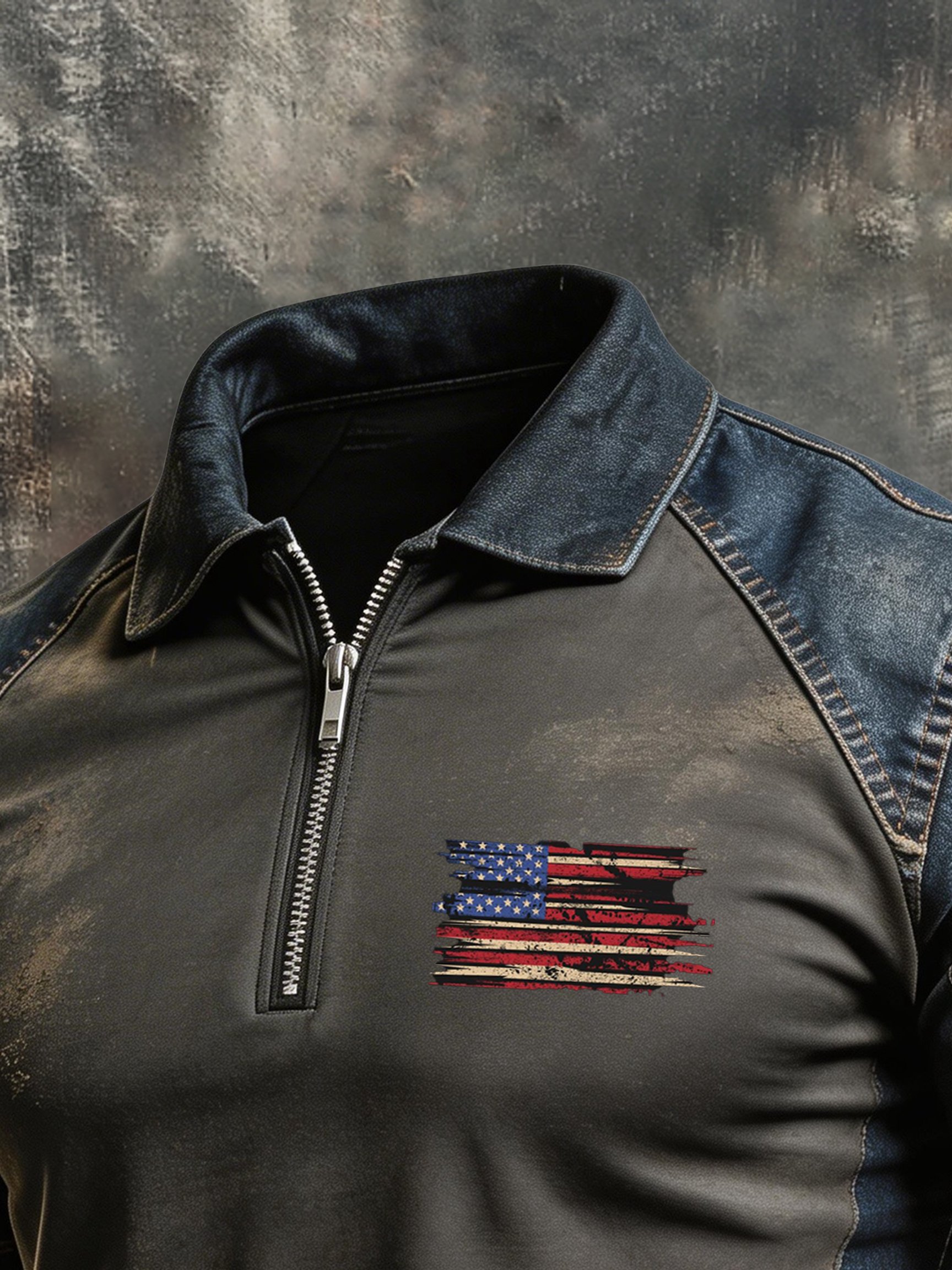 Camisa polo retro "Patriot" Color-Block de manga corta Half-Zip para hombre