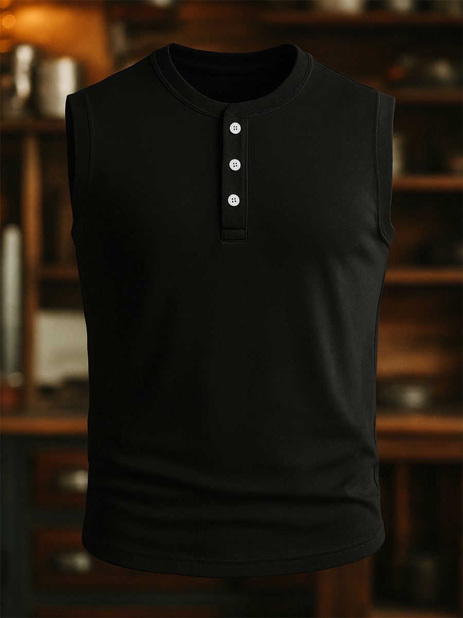 Chaleco de algodón Sleeveless Henley para hombre