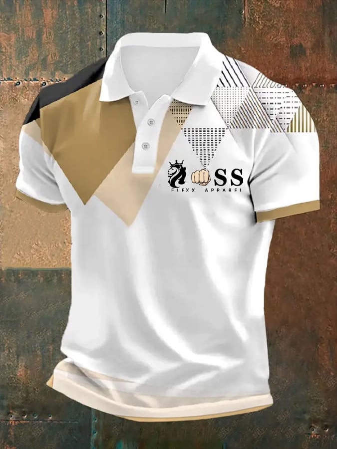 Camisa polo retro Letter estampado casual para hombre